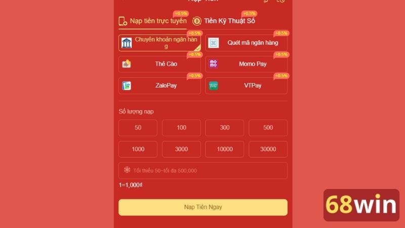 Người chơi lựa chọn phương thức nạp trực tuyến thuận tiện