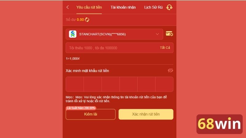 Thao tác rút tiền trên trang web được thực hiện rất đơn giản